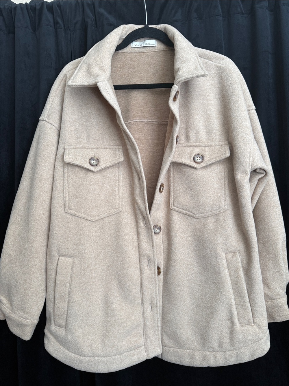 Neutral Beige Oversized Shacket Jacket